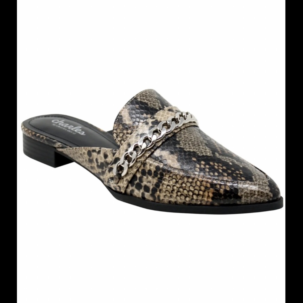 NWT Emblem Chain Reptile Embossed Pointed Toe Mule